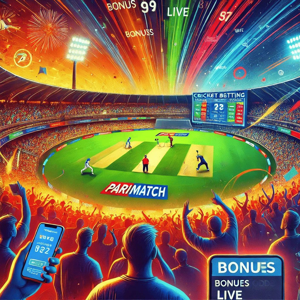 Exciting cricket match with live betting odds displayed, representing Parimatch Cricket betting.